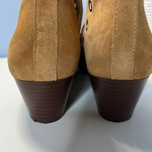 Sam Edelman Brown Studded Eyelet Cut Out Rubin Suede Bootie Sz 8 Block Heel - Picture 8 of 9